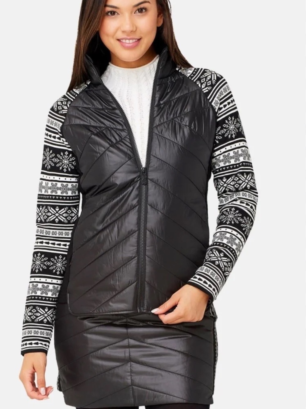 Krimson Klover Switchback  Quilted jacket with Patterned Knit Sleeves